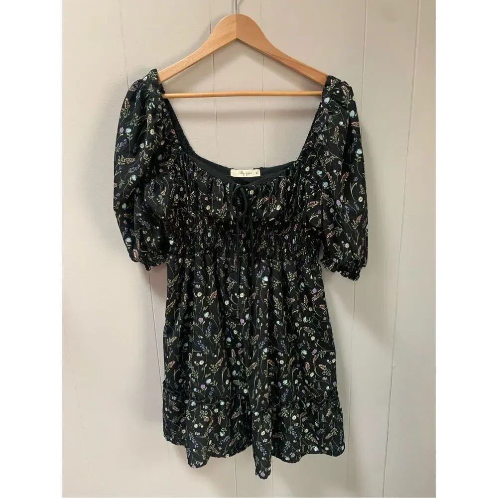 Molly Green Floral Print Baby Doll Dress M